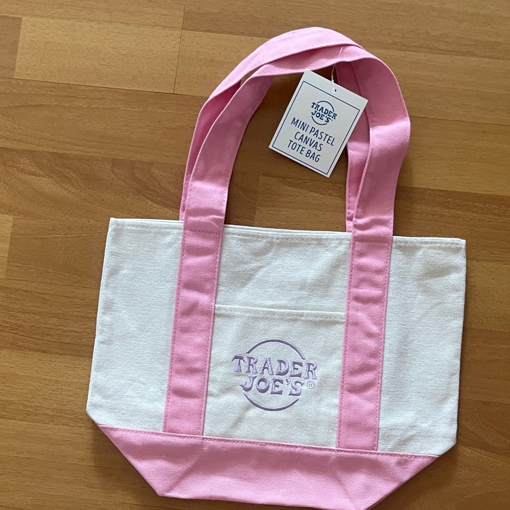 Pink and White Canvas Mini Tote Bag
